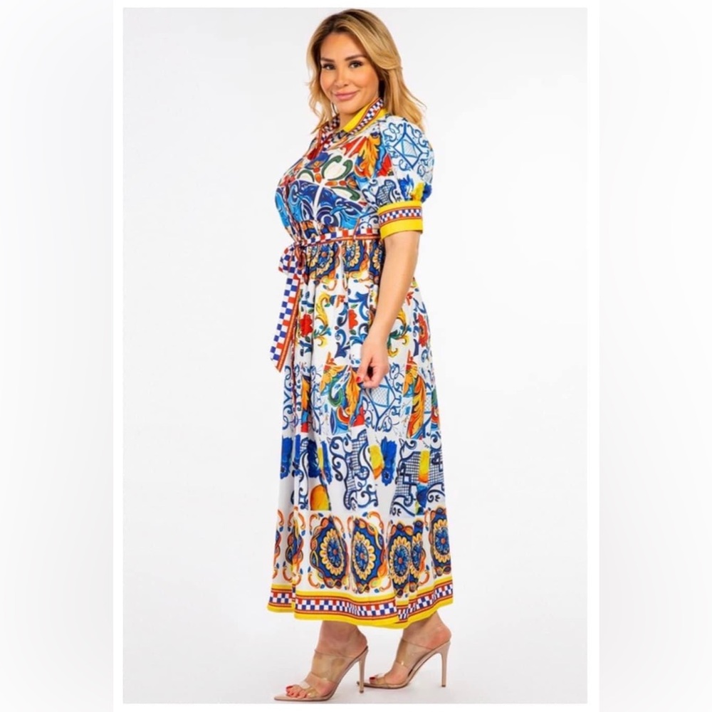 PLUS SIZE Collard maxi with short sleeve